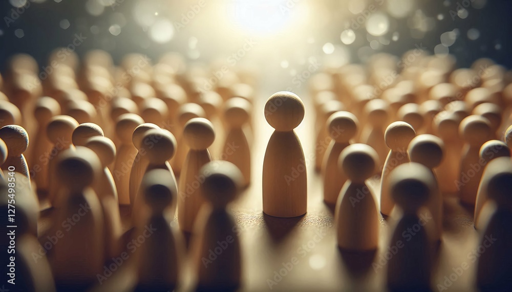 Obraz premium Leadership and Teamwork Concept – Wooden Figures Representing Business Strategy and Management.