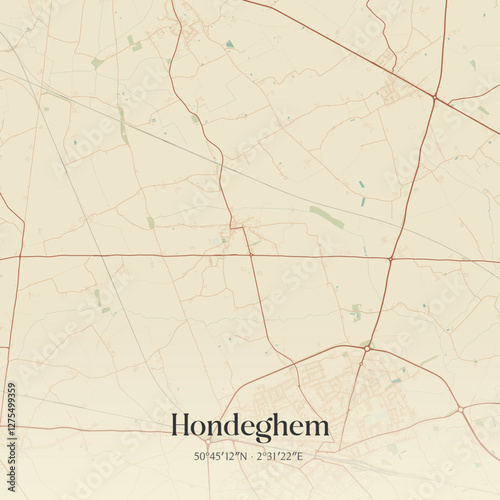 Vintage map of Hondeghem, France.