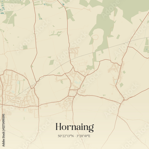 Vintage map of Hornaing, France.