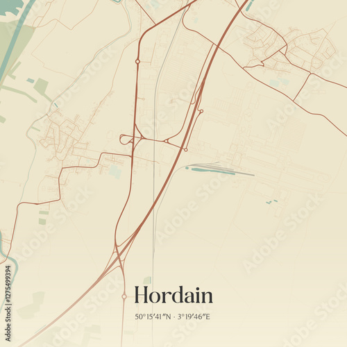 Vintage map of Hordain, France.
