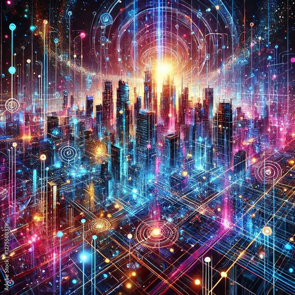 Fototapeta premium Abstract Futuristic Background with Intersecting Laser Lines and Neon Gradients for Presentations