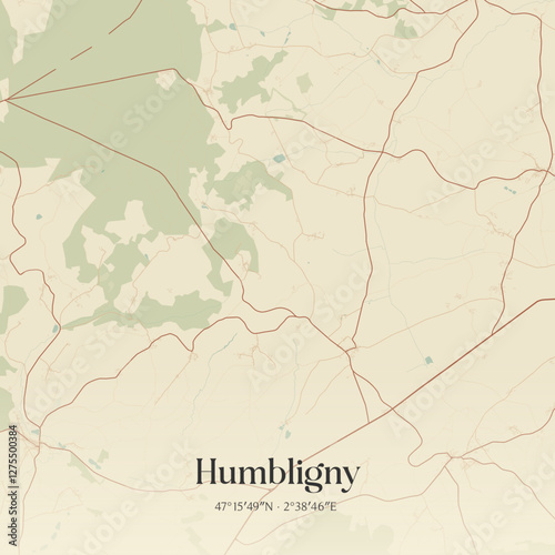 Vintage map of Humbligny, France.