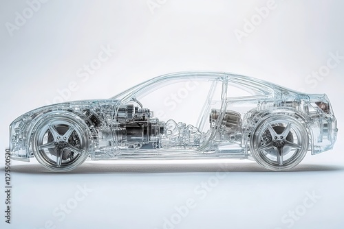 Transparent Car Engine Model: High-Resolution 3D Render of a Detailed Automotive Engine, Ideal for Automotive Design, Engineering, Mechanics, and Education. Perfect for presentations, websites, or    