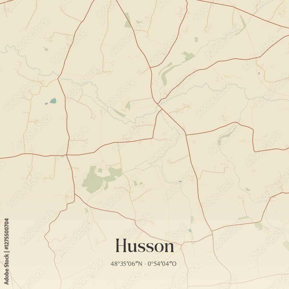 Fototapeta premium Vintage map of Husson, France.