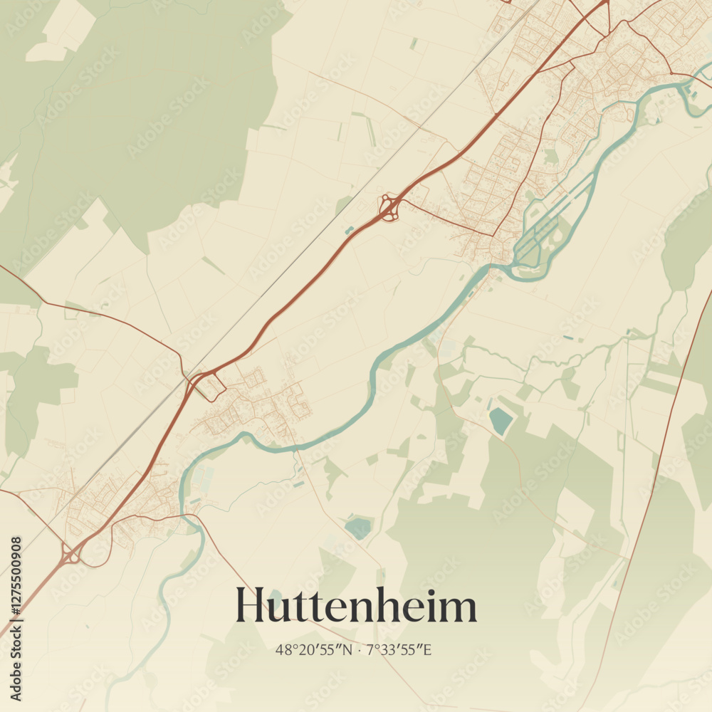 Obraz premium Vintage map of Huttenheim, France.