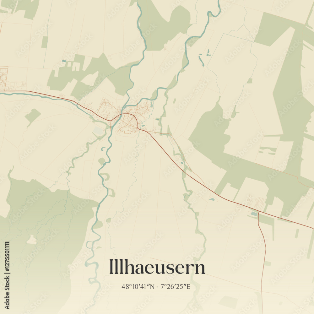 Obraz premium Vintage map of Illhaeusern, France.