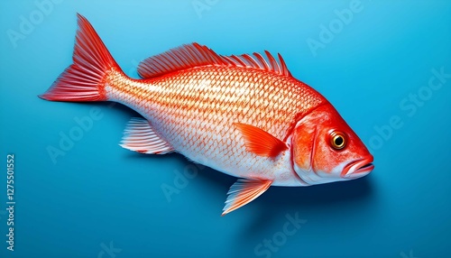 Red Snapper Fish on Blue Background Seafood Image