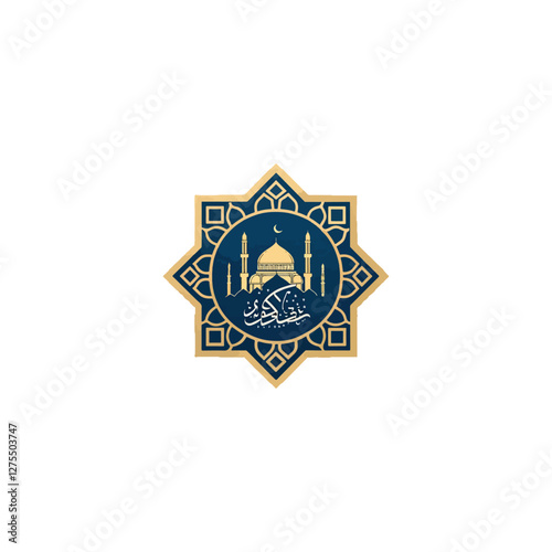 Arabic islamic logo design,Eid Al fitr logo, Ramadan kareem design, Mosque icon crescent moon Vector design greeting islamic symbol 