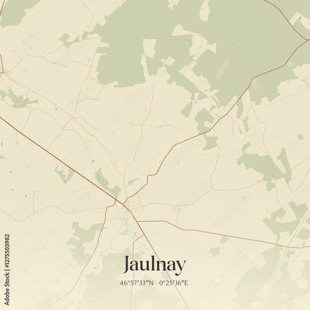 Obraz premium Vintage map of Jaulnay, France.
