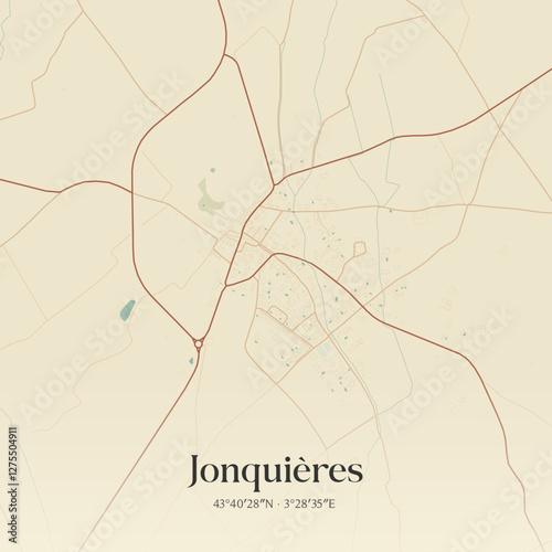 Vintage map of Jonquières, France.