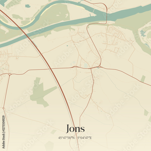 Vintage map of Jons, France.