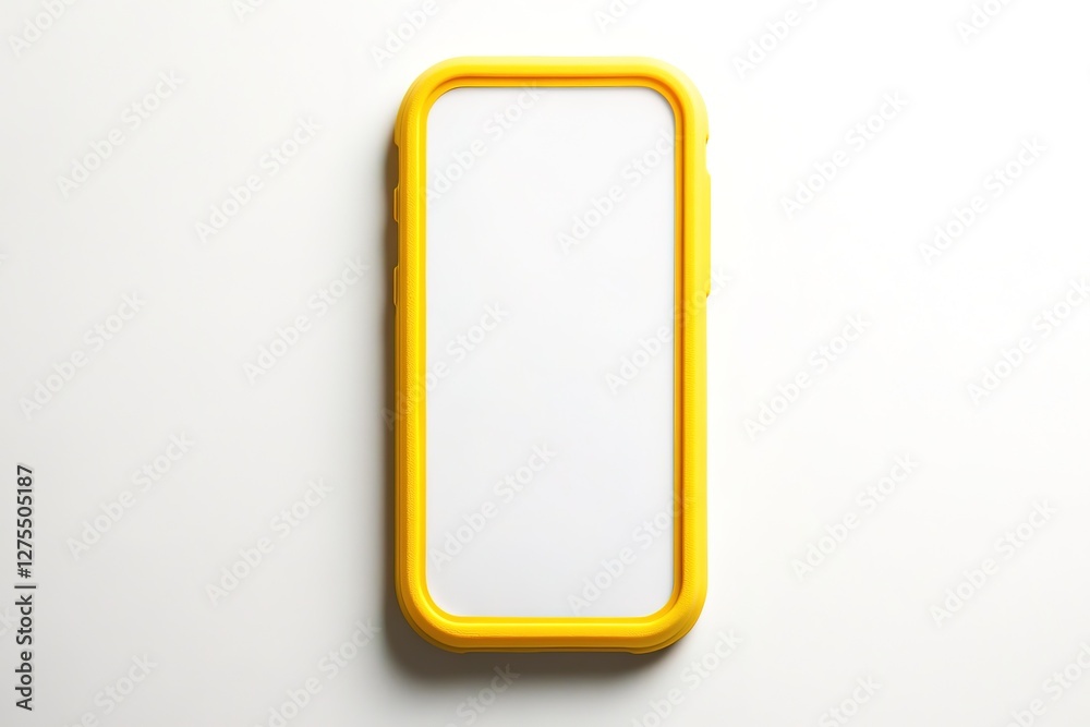 Vibrant Yellow Plastic Phone Case Mockup: Flat Front View - Perfect for showcasing your app design, branding, or mobile phone accessories. Clean, minimalist aesthetic ideal for website banners, social Vibrant Yellow Plastic Phone Case Mockup: Flat Front View - Perfect for showcasing your app design, branding, or mobile phone accessories. Clean, minimalist aesthetic ideal for website banners, social