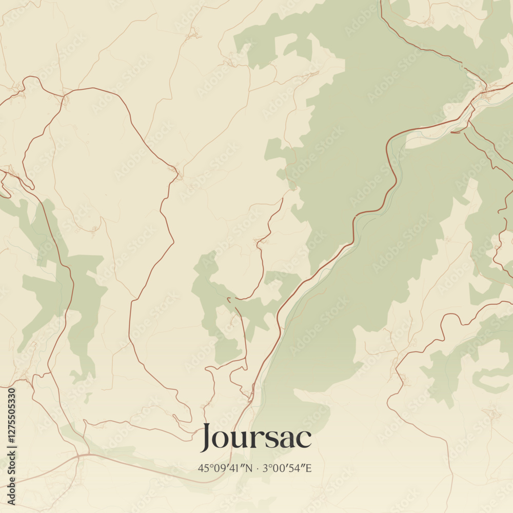 Fototapeta premium Vintage map of Joursac, France.