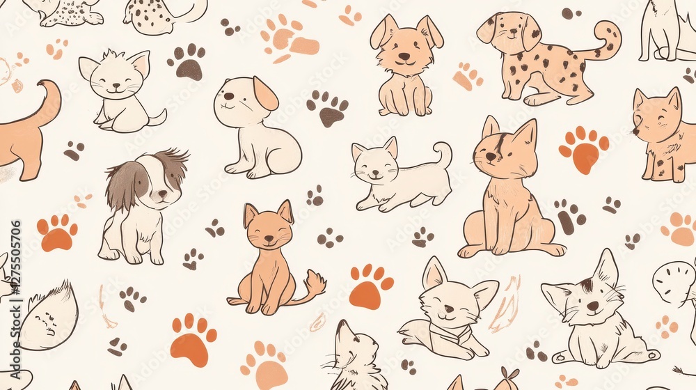 custom made wallpaper toronto digitalCute Cartoon Animals Pattern with Dogs and Cats on Light Background