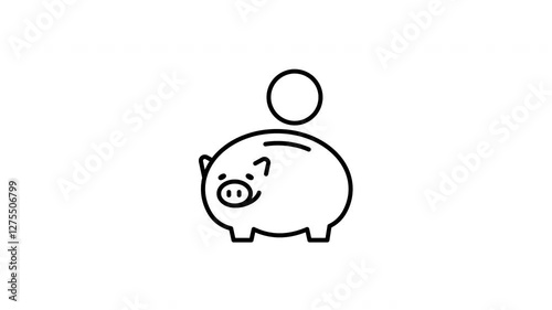 Motion graphics of coins being placed in a piggy bank.