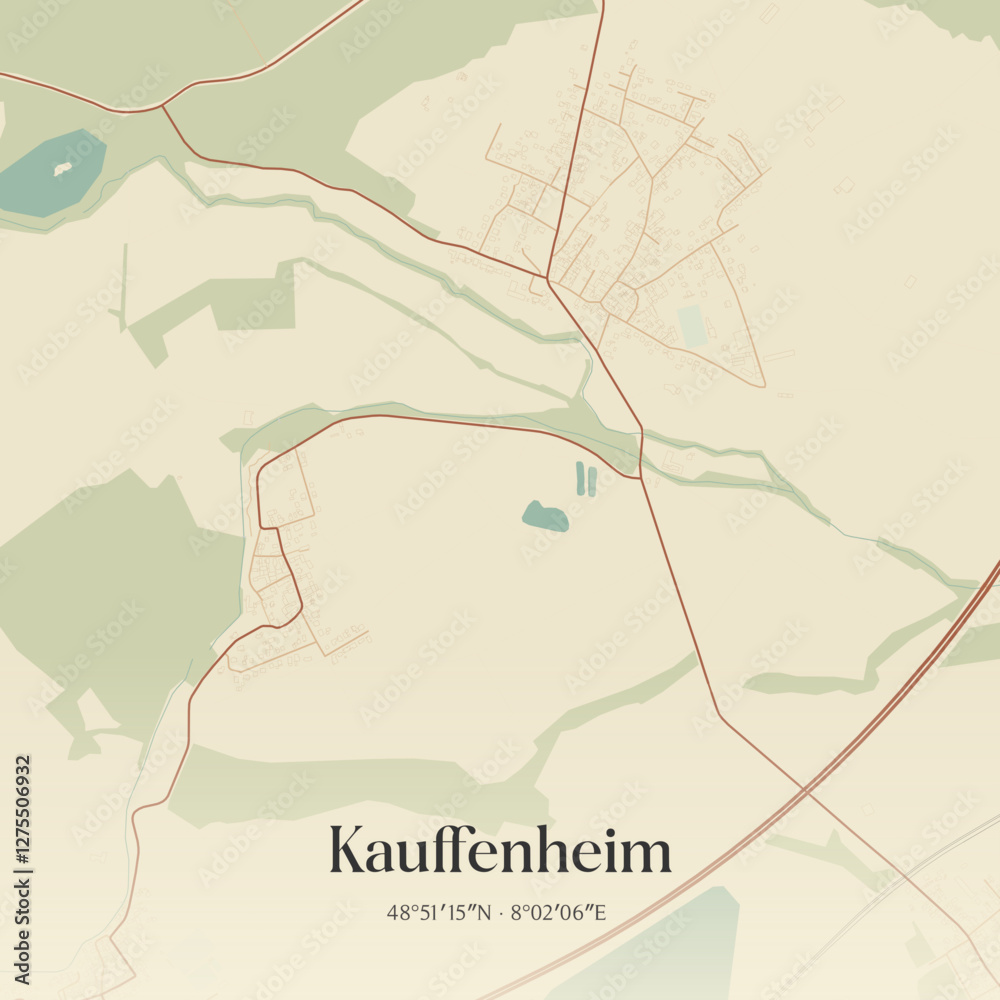 Fototapeta premium Vintage map of Kauffenheim, France.