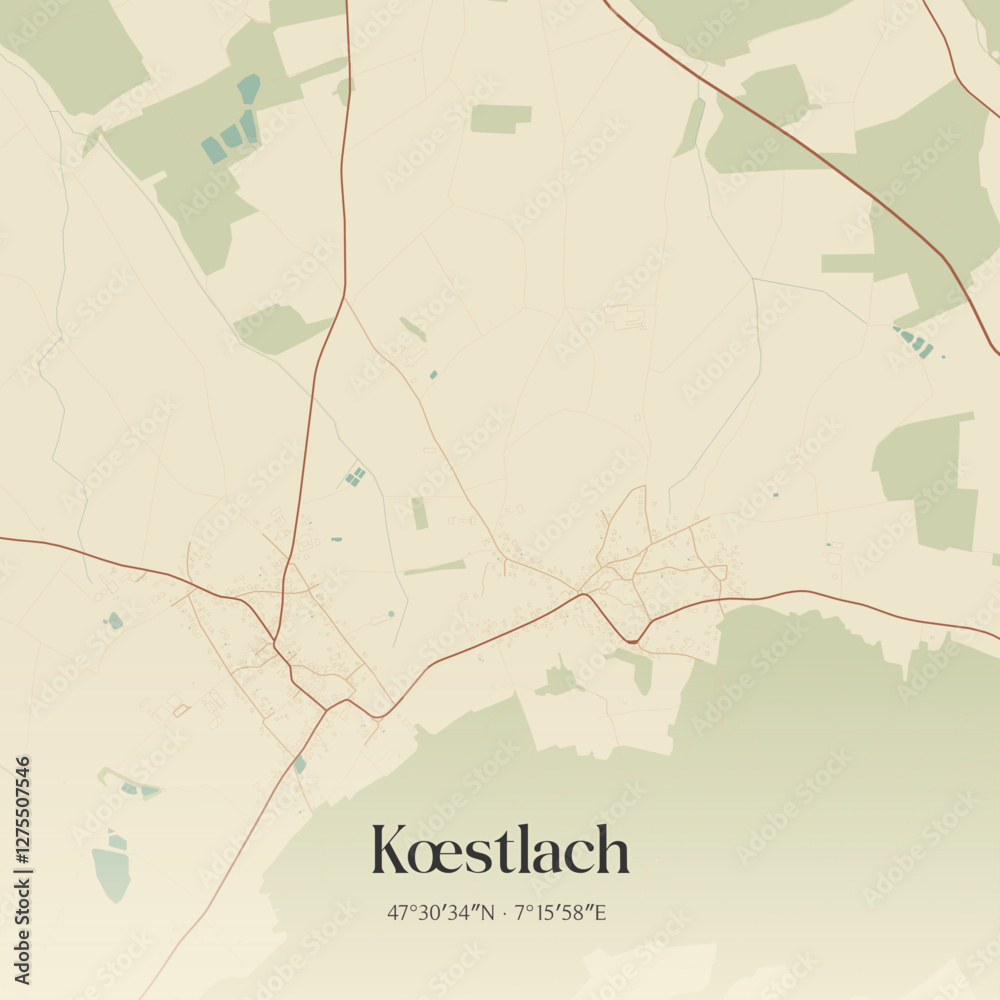 Fototapeta premium Vintage map of Kœstlach, France.