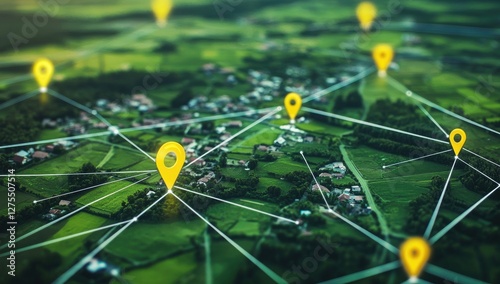 Rural location network map, aerial view