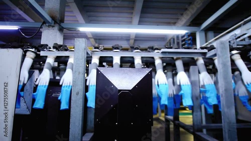 The automated production line in the production workshop of the nitrile glove factory is running for production