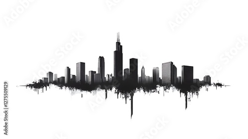 Chicago Skyline Ink Splatter Cityscape Art