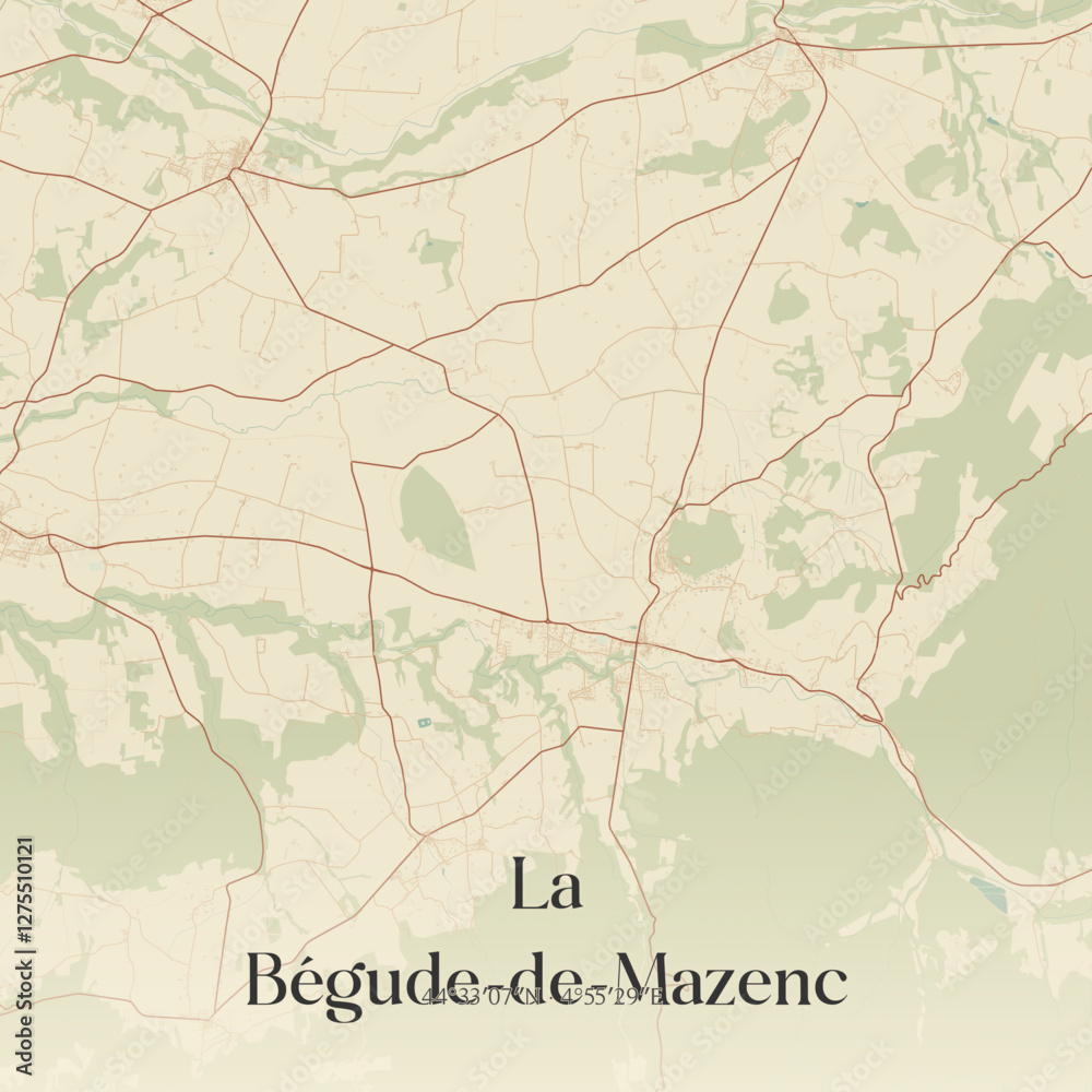 Fototapeta premium Vintage map of La Bégude-de-Mazenc, France.