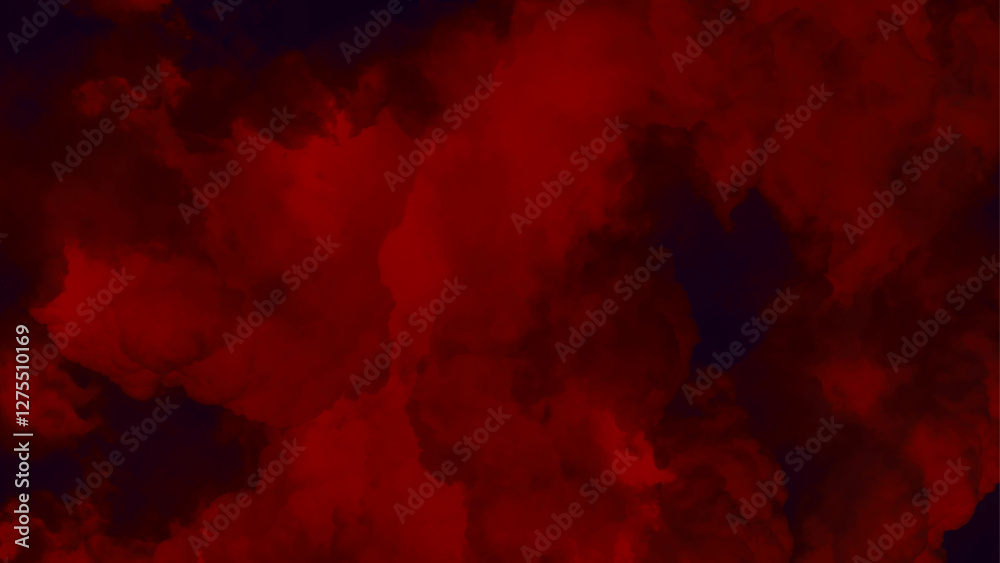 Dark red watercolor background. Red background covered with ominous black clouds Dark red watercolor background. Red background covered with ominous black clouds