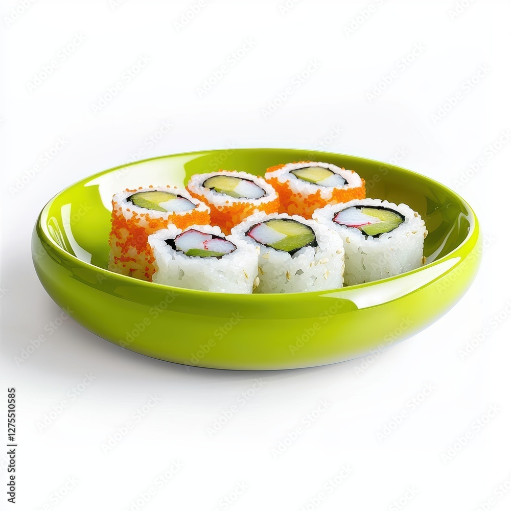 Glossy lime green sushi plate with a modern edge isolated on white Glossy lime green sushi plate with a modern edge isolated on white