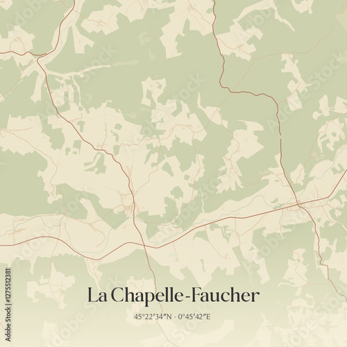 Vintage map of La Chapelle-Faucher, France.