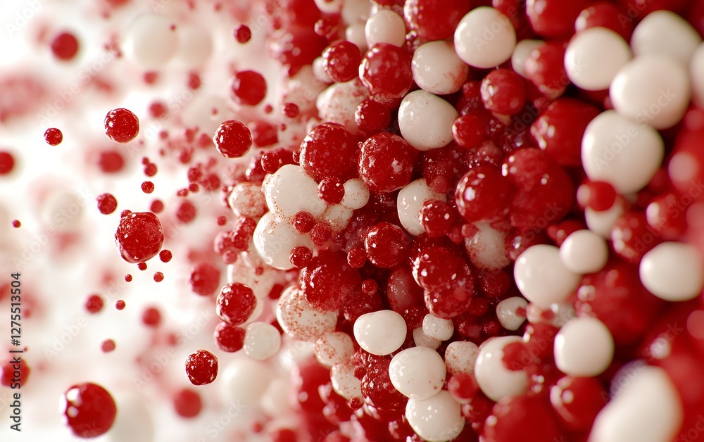 Red and white bubbles in dynamic motion creating vivid abstract art Red and white bubbles in dynamic motion creating vivid abstract art