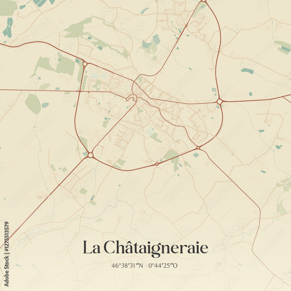 Fototapeta premium Vintage map of La Châtaigneraie, France.