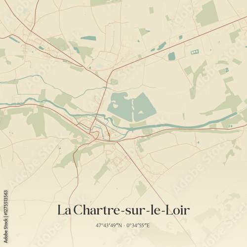 Vintage map of La Chartre-sur-le-Loir, France.