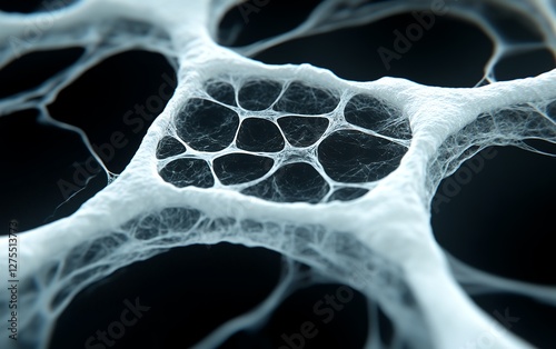 Detailed close-up of intricate white cellular structure with net-like patterns photo