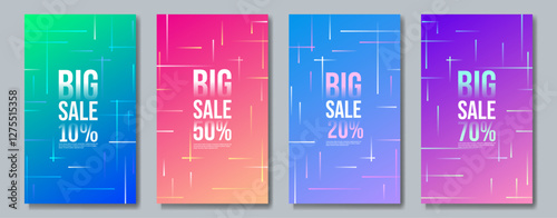 Sale poster with gradient colorful backdrop and bright gradient lines. Perfect for promotions, discounts, shopping ads, and marketing. Vector illustration.