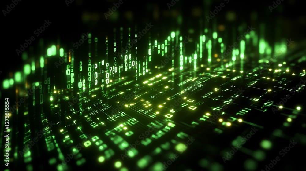 Abstract Digital Data Flow Visualization Green Binary Code Abstract Digital Data Flow Visualization Green Binary Code