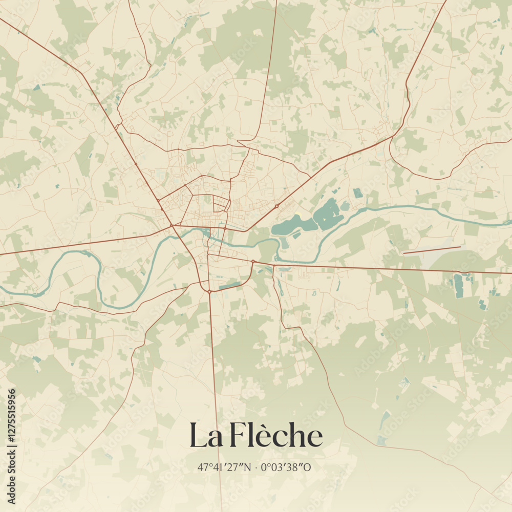 Fototapeta premium Vintage map of La Flèche, France.