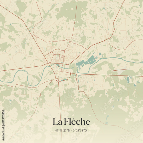 Vintage map of La Flèche, France.