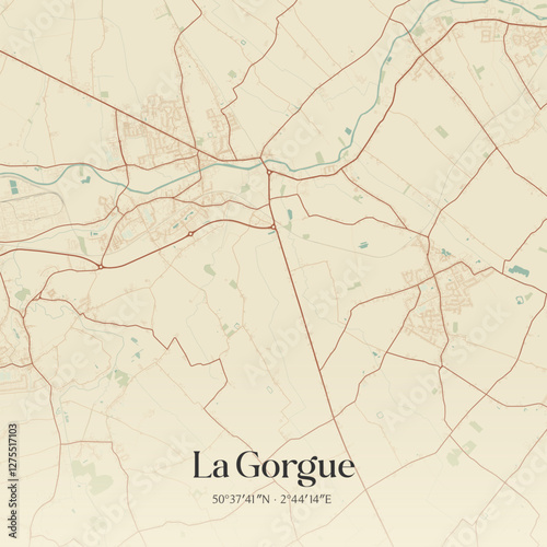 Vintage map of La Gorgue, France.