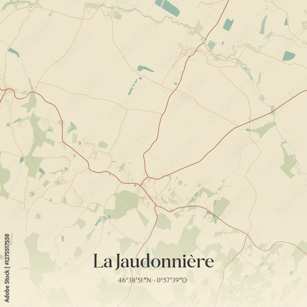 Fototapeta premium Vintage map of La Jaudonnière, France.
