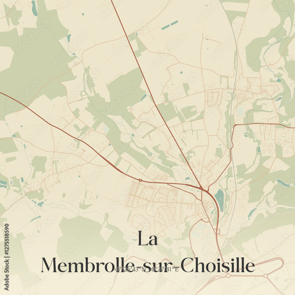 Fototapeta premium Vintage map of La Membrolle-sur-Choisille, France.