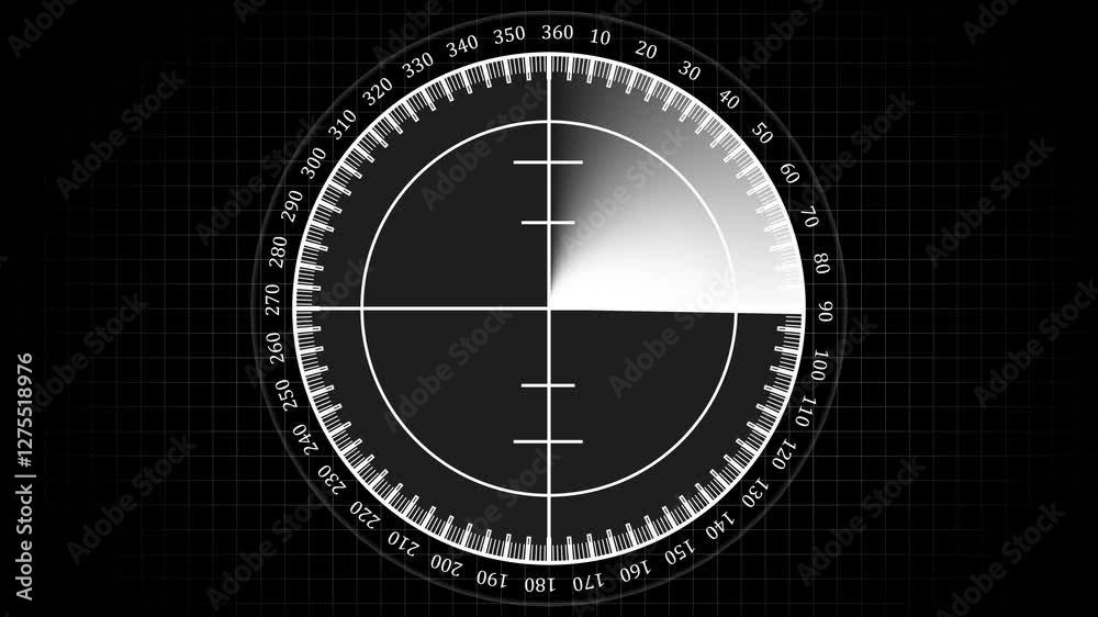 HUD Interface target, radar direction scan for target, radar scanning animation with rotating line and grid on dark background High-tech radar scanner for flight coordinates between countries HUD Interface target, radar direction scan for target, radar scanning animation with rotating line and grid on dark background High-tech radar scanner for flight coordinates between countries