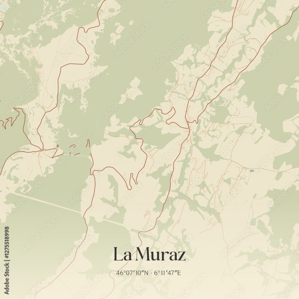 Fototapeta premium Vintage map of La Muraz, France.