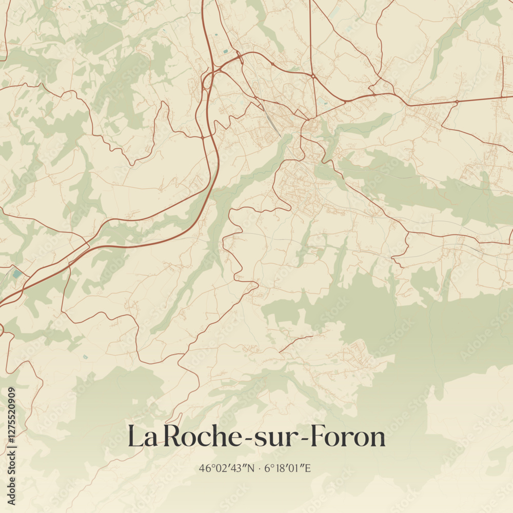 Fototapeta premium Vintage map of La Roche-sur-Foron, France.
