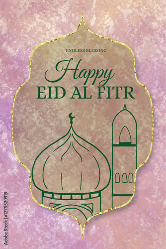 mubarak eid al fitr celebration greeting card  hand drawn illustration banner template photo