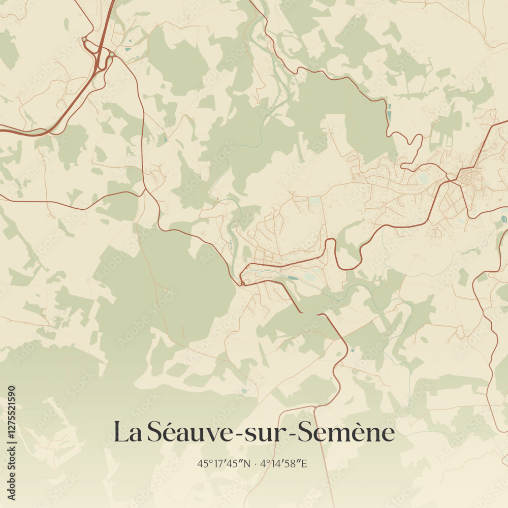 Fototapeta premium Vintage map of La Séauve-sur-Semène, France.