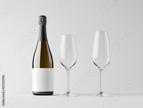 Wallpaper Mural Elegant Champagne Glasses and a Bottle Displayed Against a Crisp White Background Torontodigital.ca