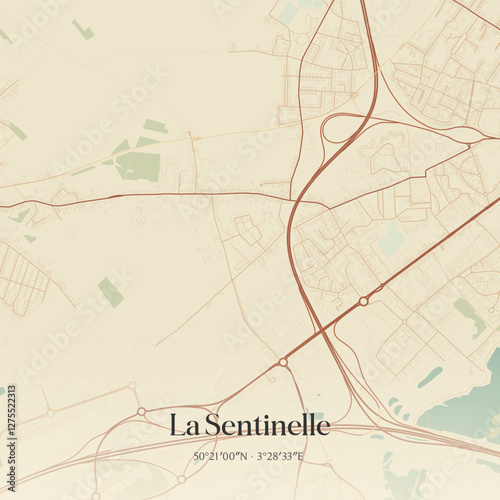 Vintage map of La Sentinelle, France.
