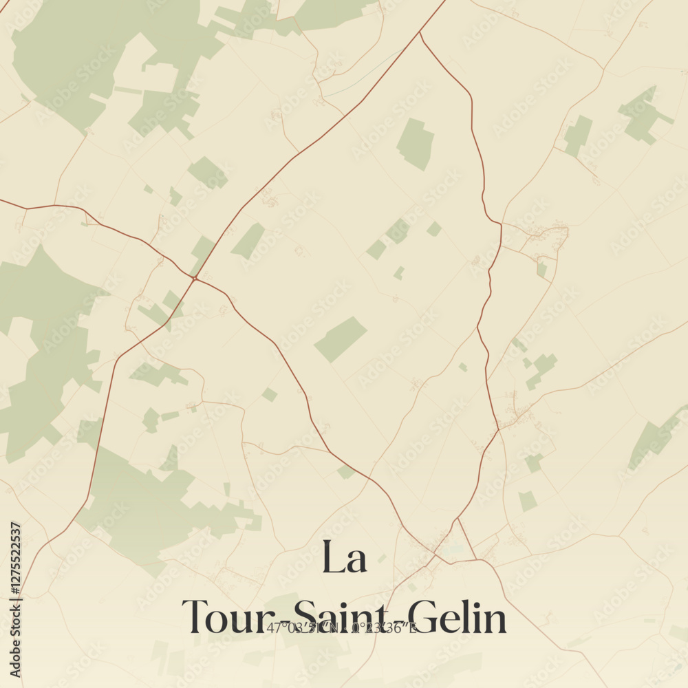 Obraz premium Vintage map of La Tour-Saint-Gelin, France.