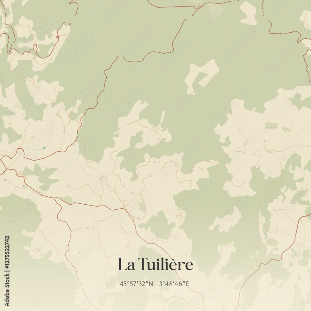 Fototapeta premium Vintage map of La Tuilière, France.