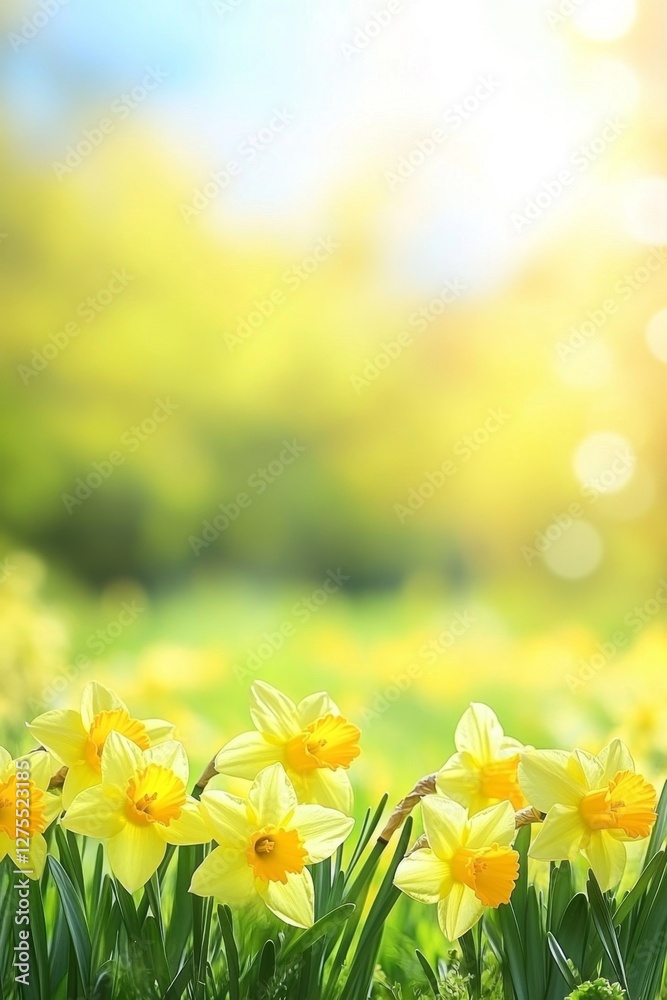 Fototapeta premium Sunny Daffodils Meadow Springtime Background