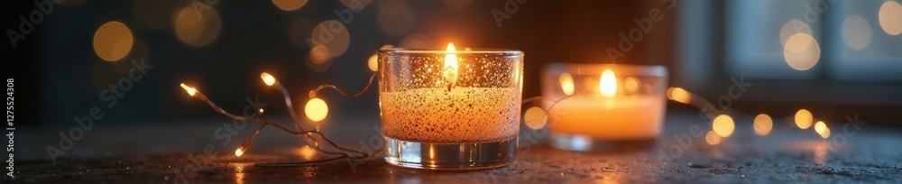 Elegant mercury glass votive with twinkling fairy lights, whitewash, lights Elegant mercury glass votive with twinkling fairy lights, whitewash, lights